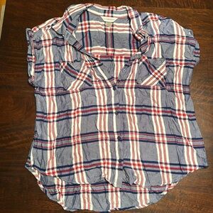 Red, white and blue plaid shirt